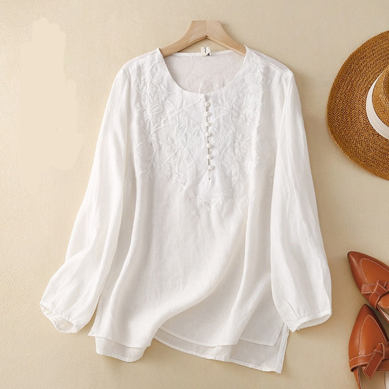 Artistic Embroidered Loose-Fit Shirt - White