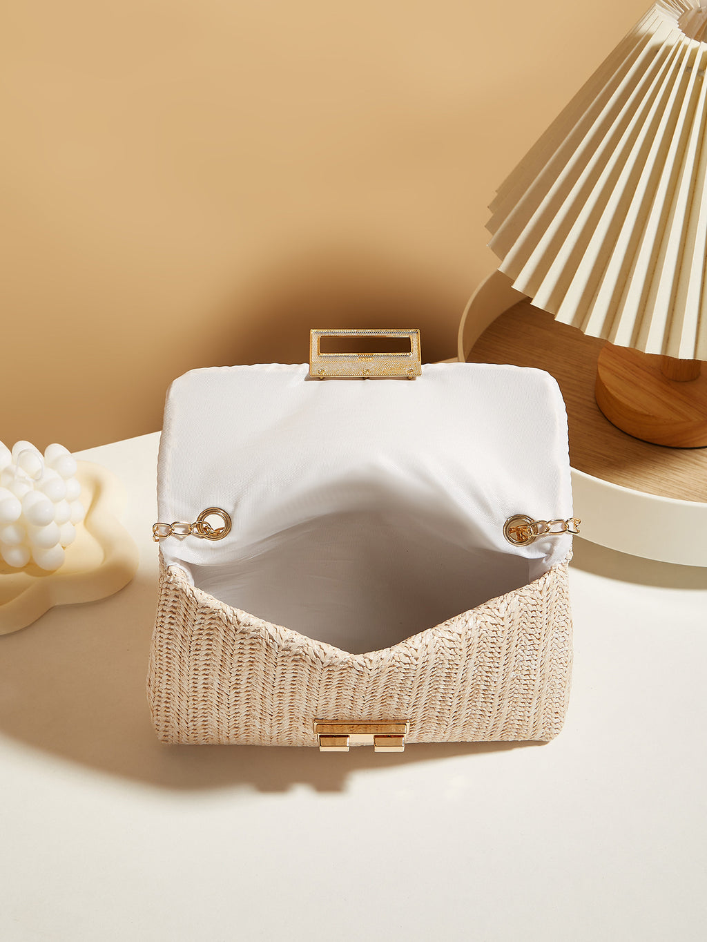 Straw Lock Box Crossbody Bag