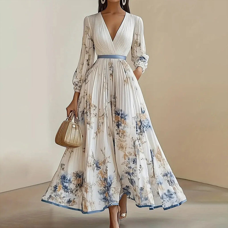 Pleated A-Line Chiffon Maxi Dress