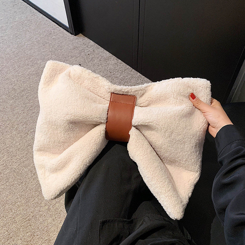 Bow-Tie Shaped Faux Fur Crossbody Bag