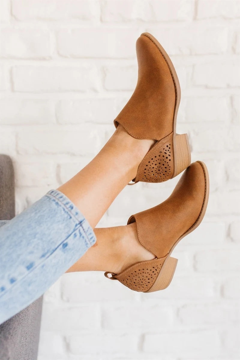 Retro Mesh Ankle Square Heels Boots