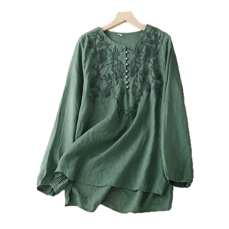 Artistic Embroidered Loose-Fit Shirt - Green