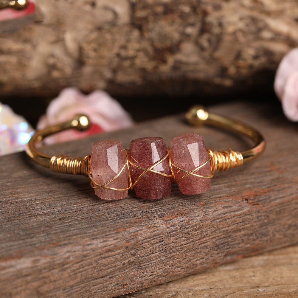 Natural Canadian Rhodonite Beaded Cuff Bracelet