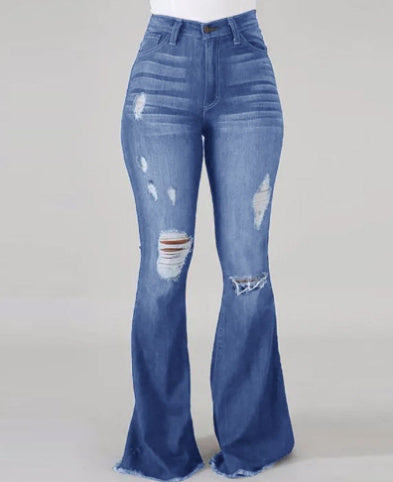 High-Waisted Slim-fit Ripped Flared Jeans