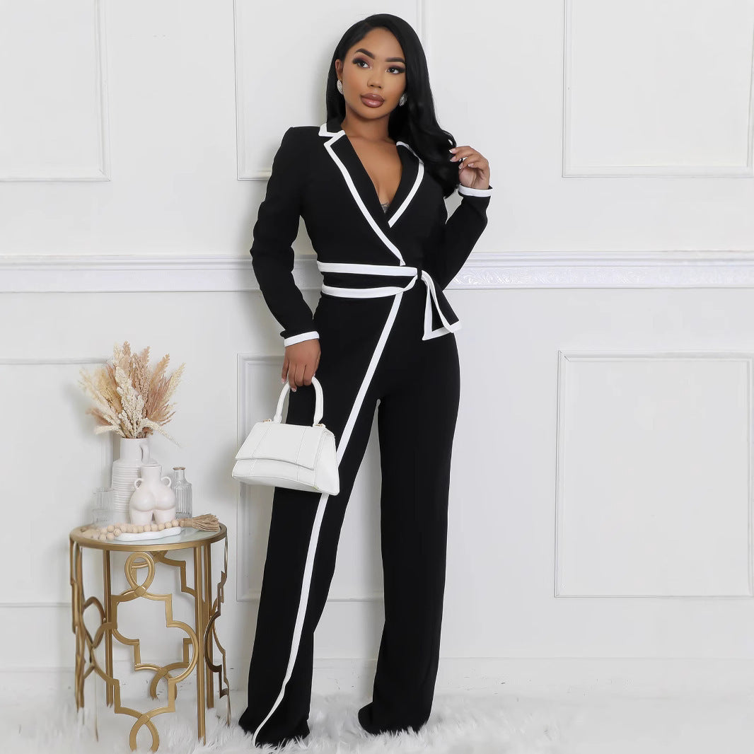 Urban Modern Long-Sleeve Belted Jumpsuit