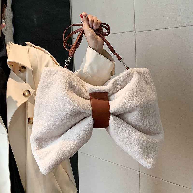 Bow-Tie Shaped Faux Fur Crossbody Bag