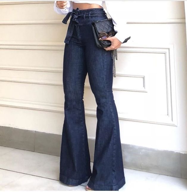 High-Rise Belted Wide-Leg Stretch Jeans