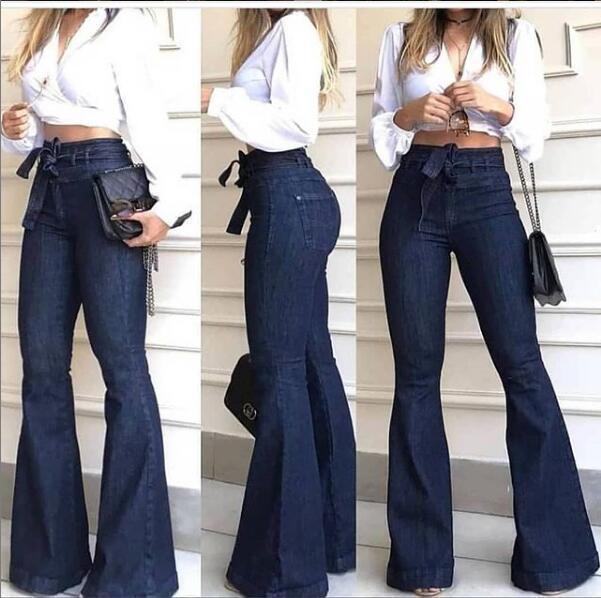 High-Rise Belted Wide-Leg Stretch Jeans