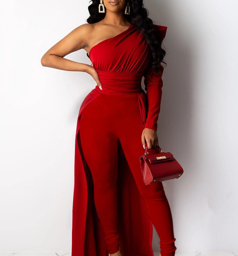One-Shoulder Puff Sleeve Jumpsuit