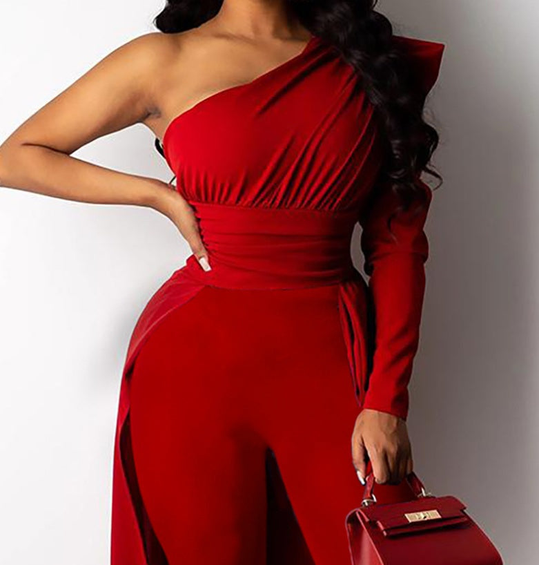 One-Shoulder Puff Sleeve Jumpsuit