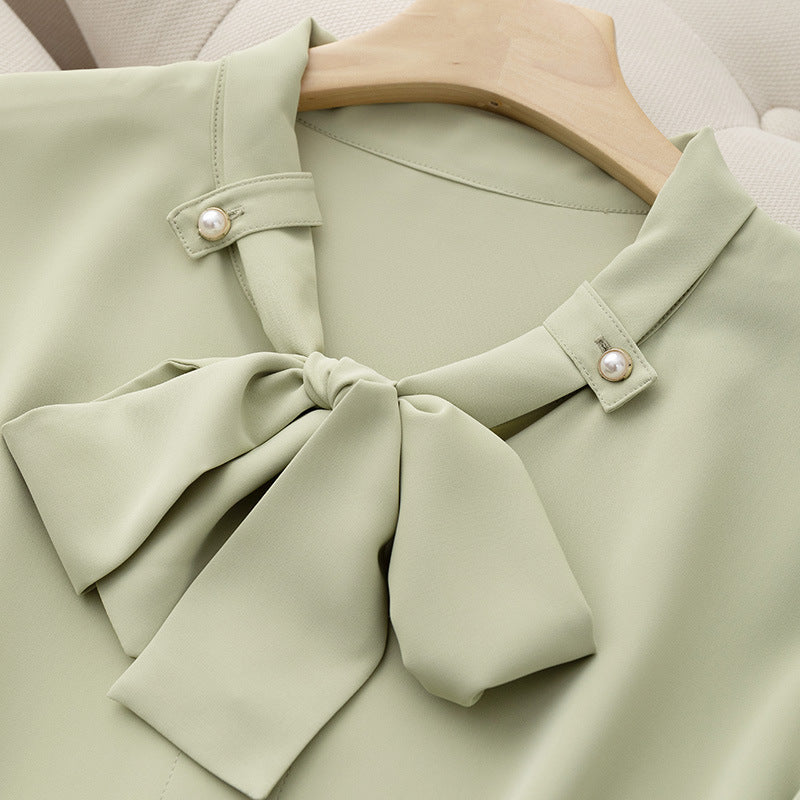 Long-Sleeve Chiffon Shirt with Accent Bow