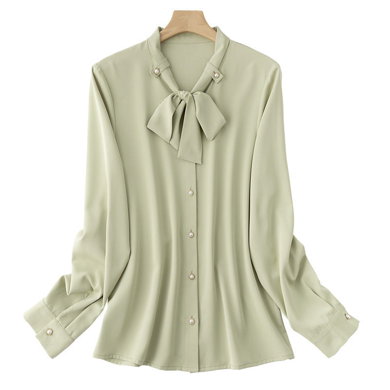 Long-Sleeve Chiffon Shirt with Accent Bow