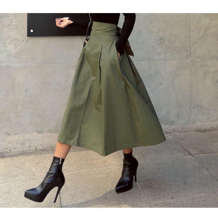 Belted A-Line Midi Skirt with Bow Detail