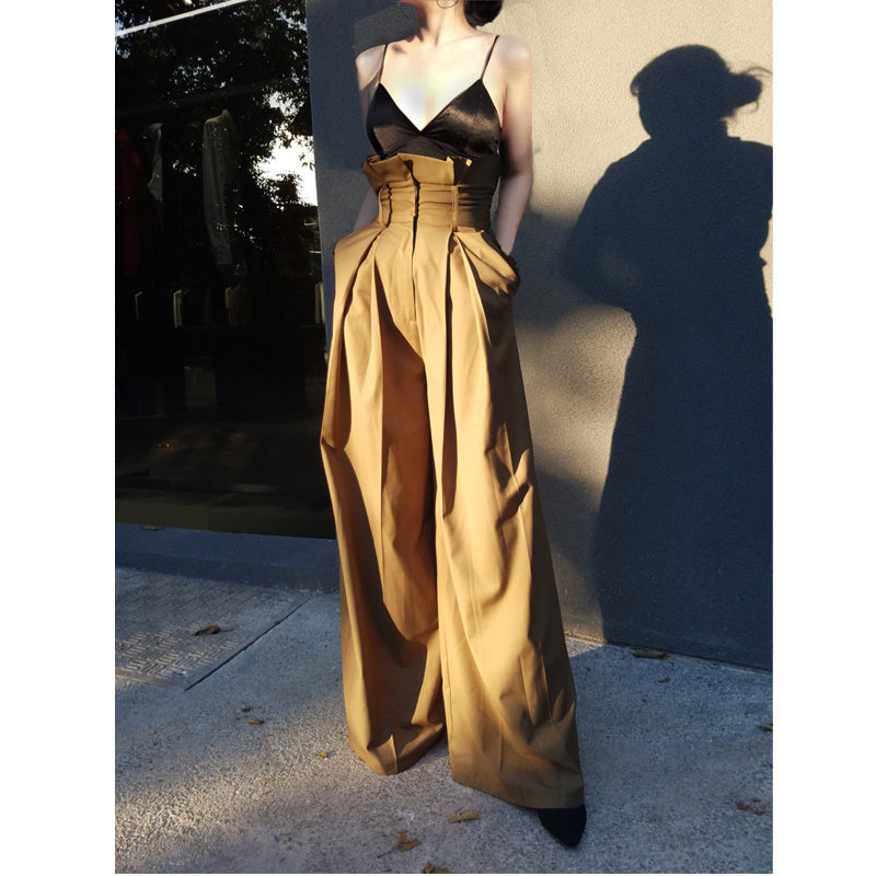 High-Waist Straight Wide Leg Pants - Honey