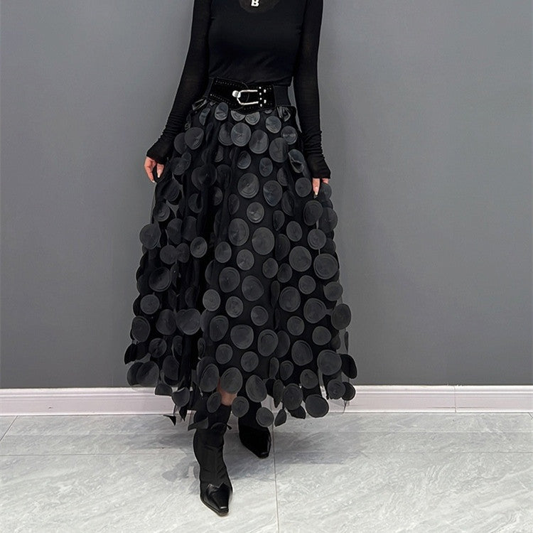 Vintage A-Line Dimensional Polka Dot Mesh Skirt
