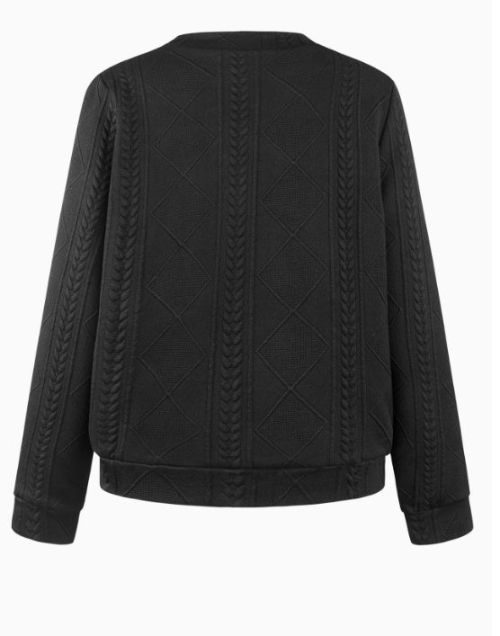 Textured Casual Fit Zip-Up Bomber Jacket - Black