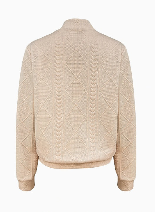 Textured Casual Fit Zip-Up Bomber Jacket - Beige