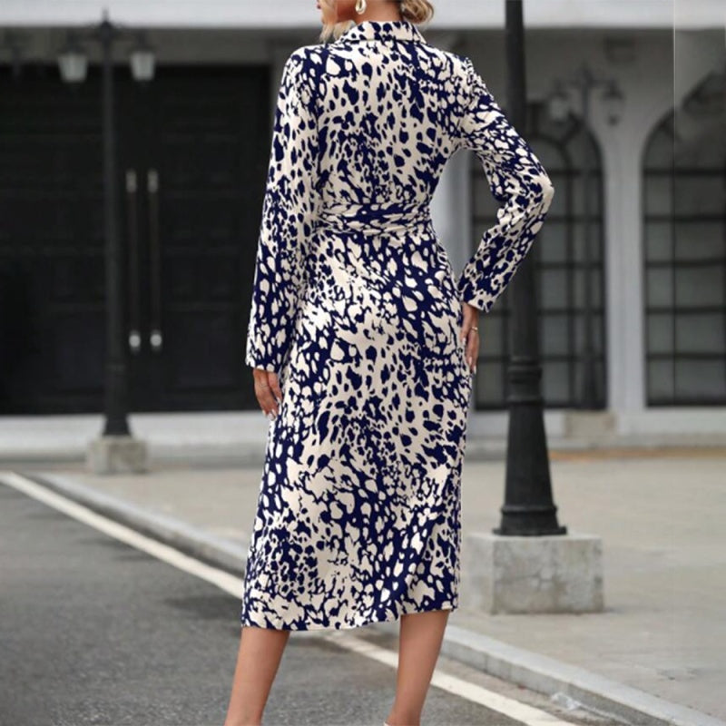 Belted Slit Dress with Leopard Print