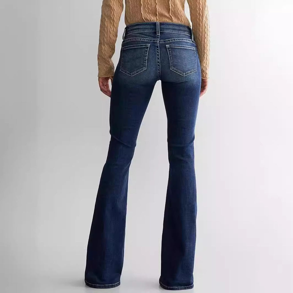 Mid-Waist Slim Fit Stretch Retro Flared Jeans