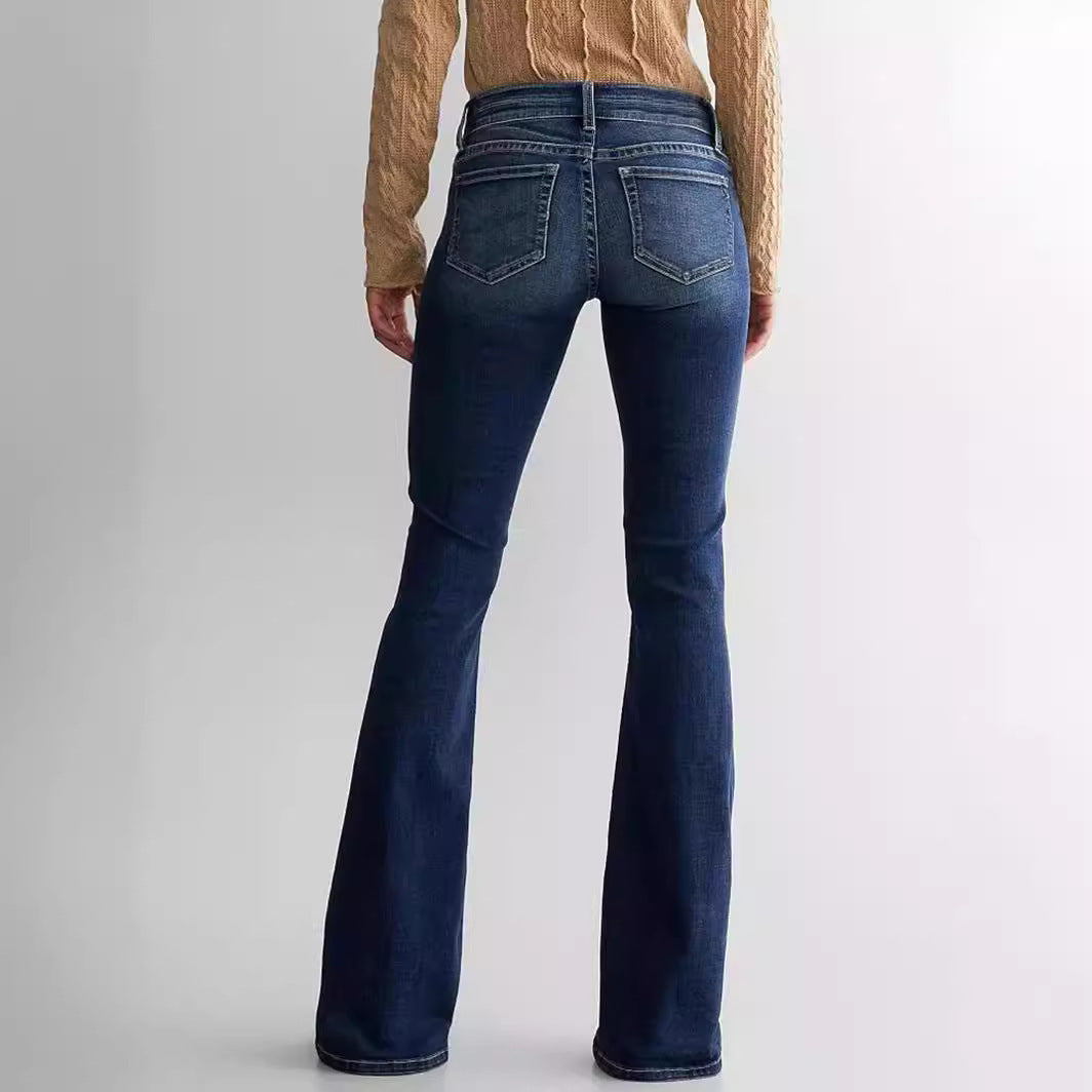 Mid-Waist Slim Fit Stretch Retro Flared Jeans