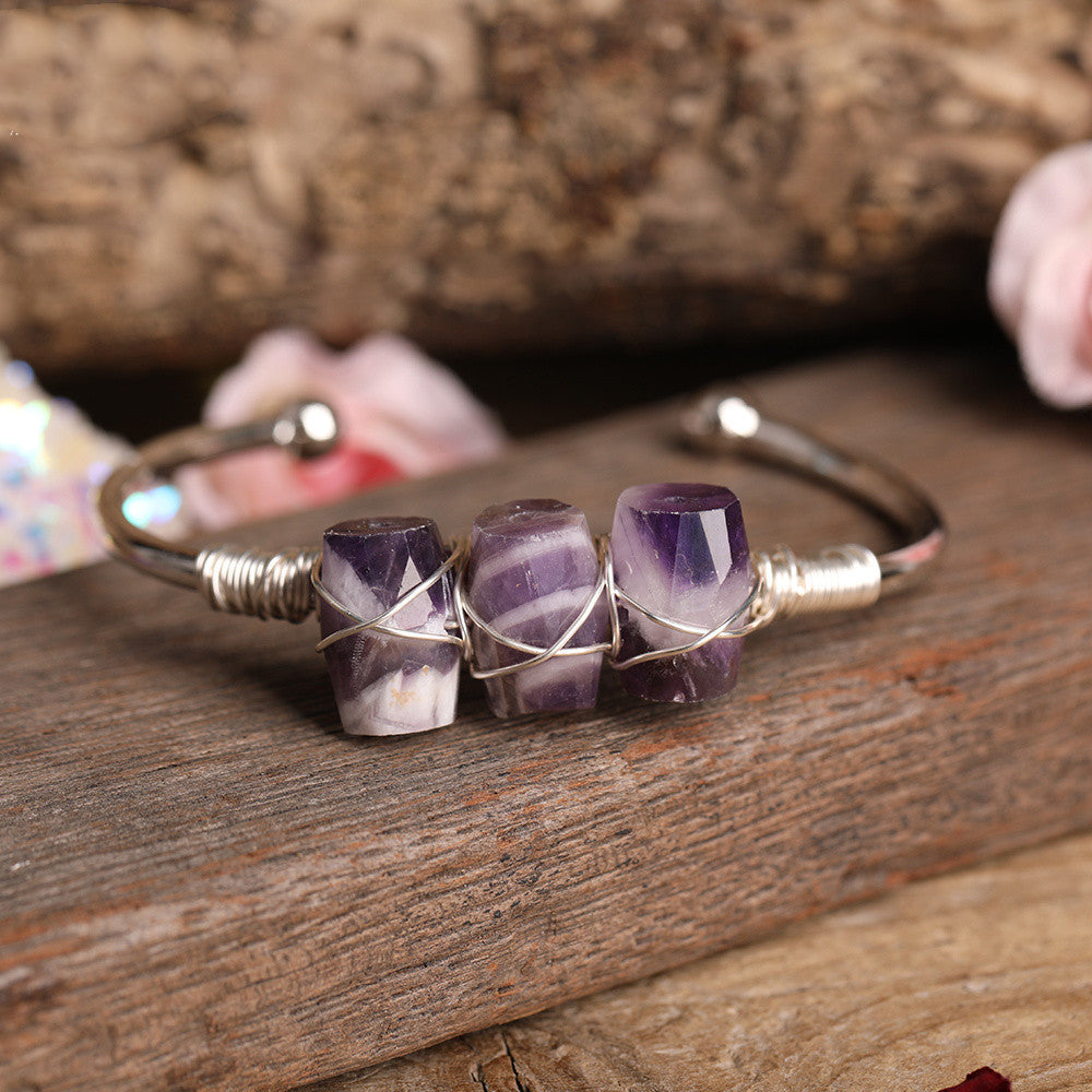 Natural Canadian Amethyst Beaded Cuff Bracelet