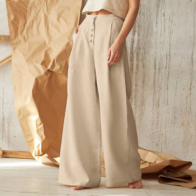 High-Waist Wide Leg Pants - Beige