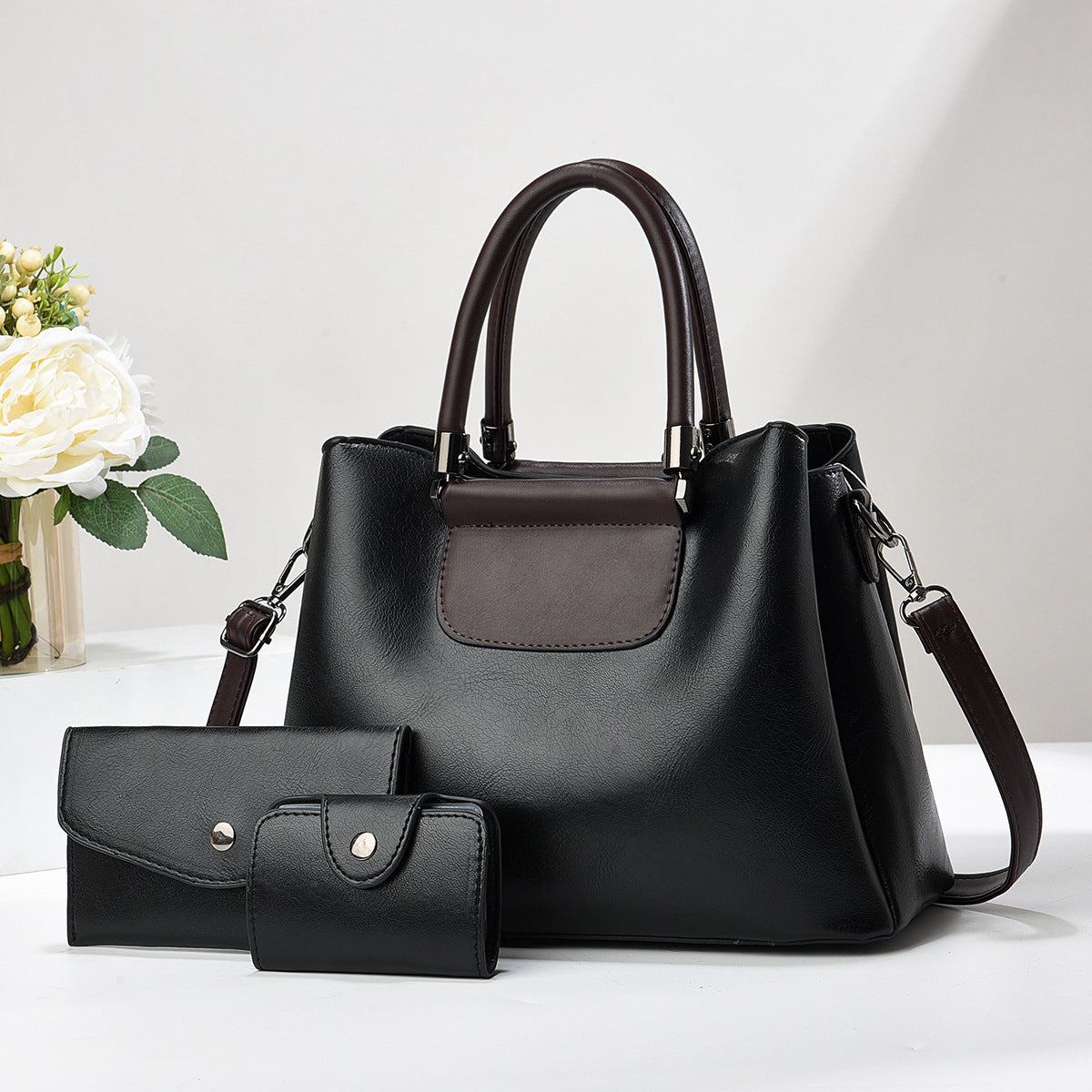 Vintage Style Soft Leatherette Handbag Set