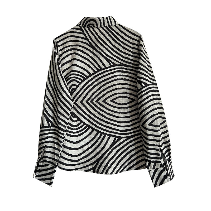 Striped Long Sleeve Button-Up Casual Loose Fit Blouse