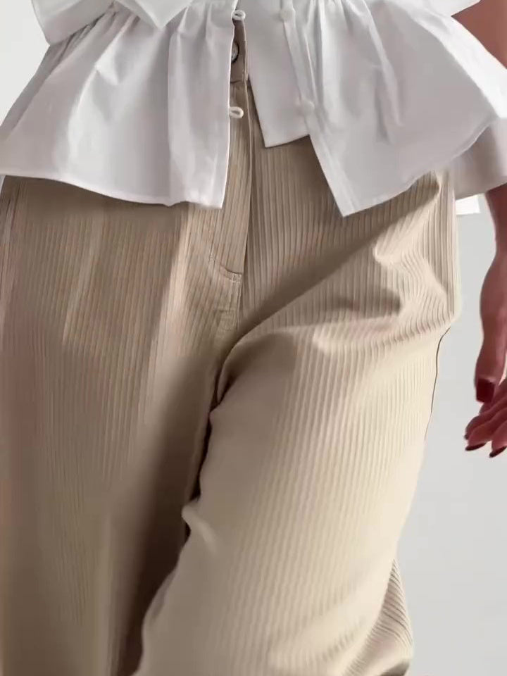 Khaki High-Waist Wide Leg Benji Cuffed Pants