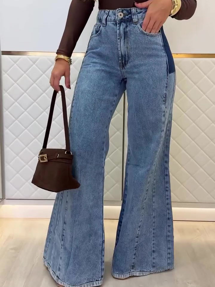 Patch-Pocket High-Waisted Flared Jeans