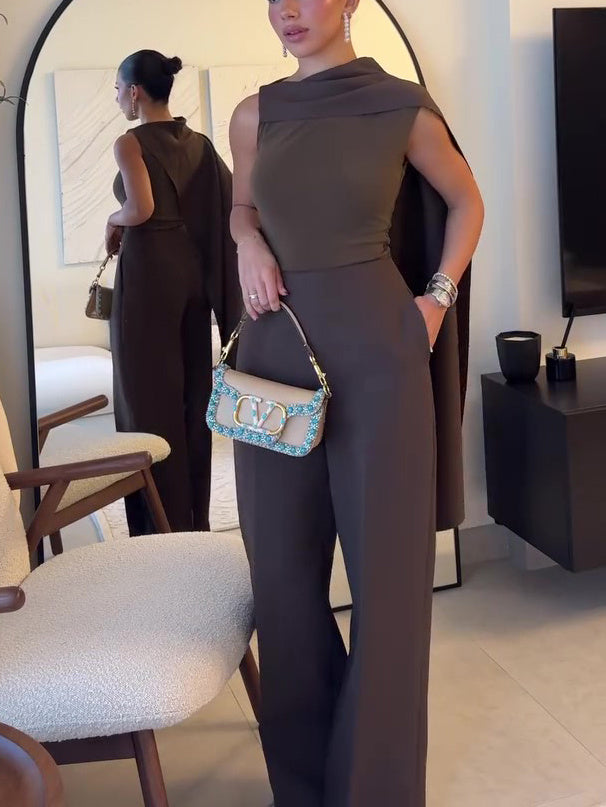 Sleeveless Scarf Top & High Waist Jumpsuit