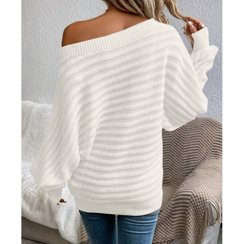 Cozy-Chic Off-Shoulder Sweater - White