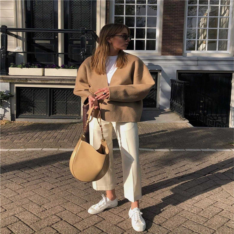 Wrap-Style Layering Belted Cashmere Coat