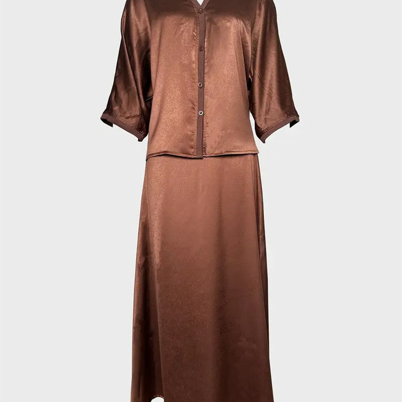 Vintage French Style Flare Long-Sleeve Shirt with Long Skirt