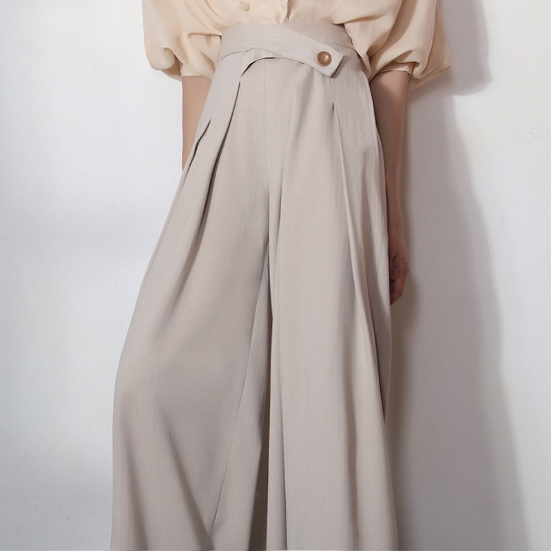 Asymmetric Loose-Fit Pleated Long Trouser Pants