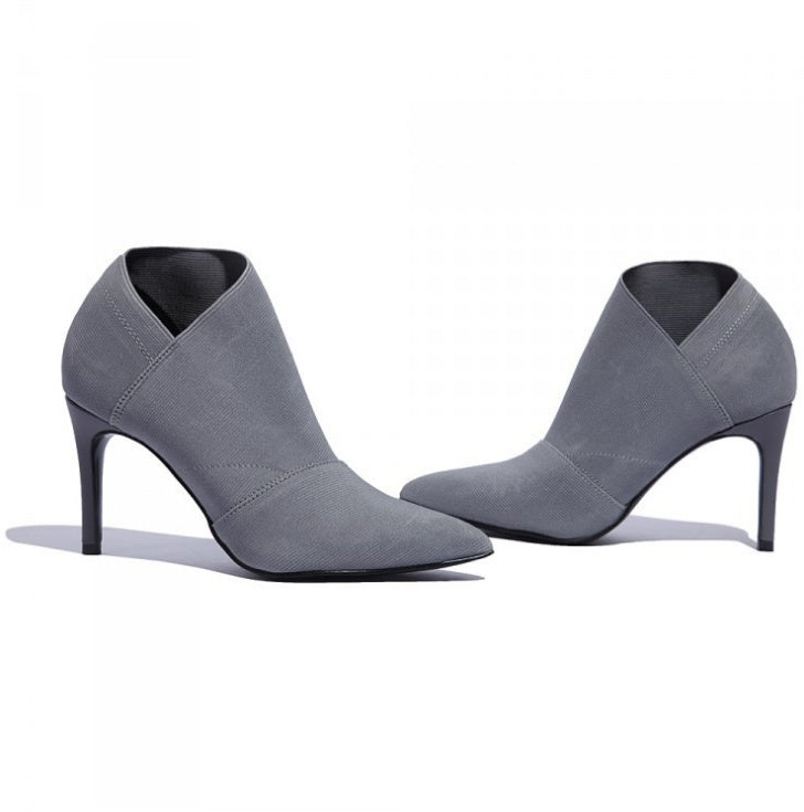 Retro High-Heel Ankle Boot - Gray