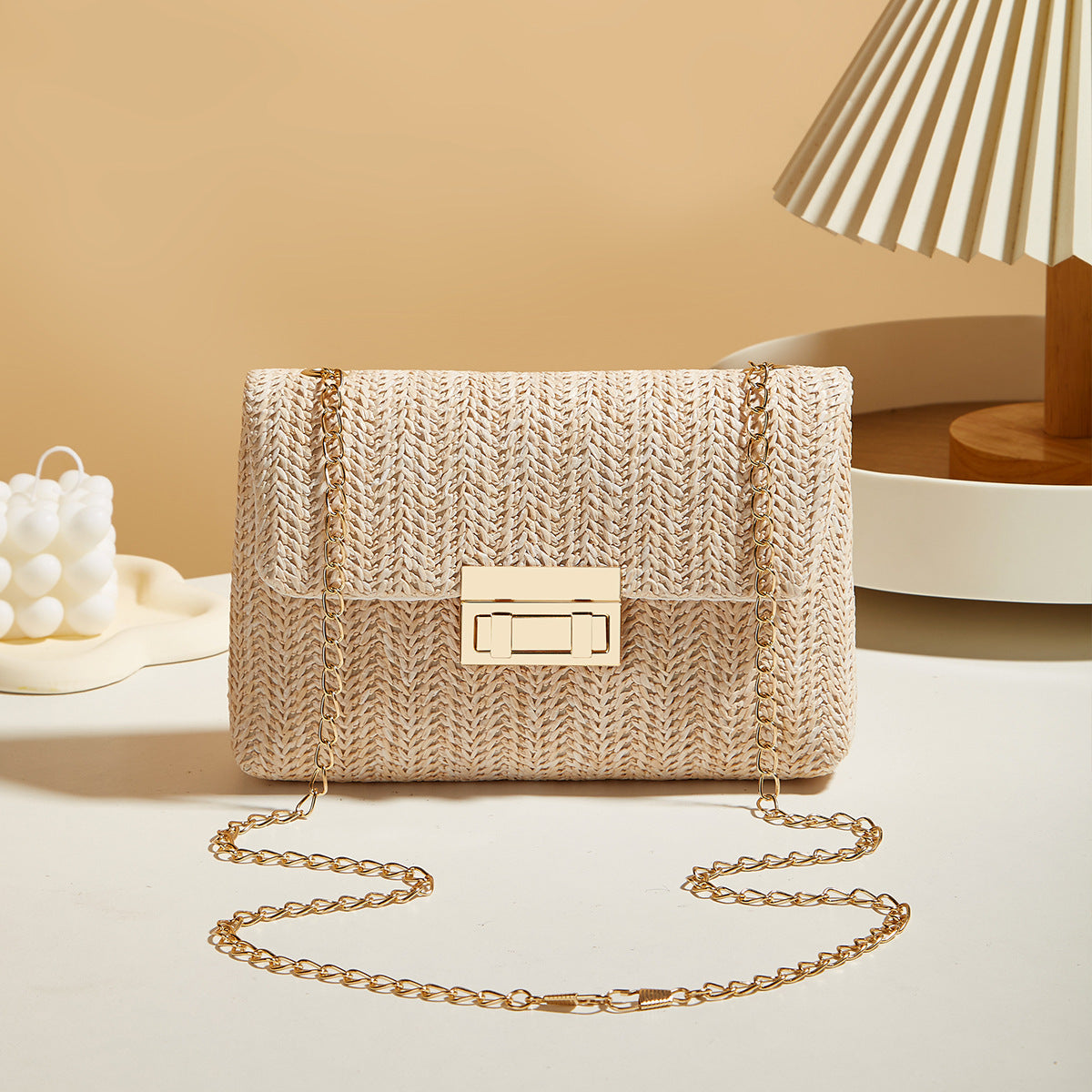 Straw Lock Box Crossbody Bag