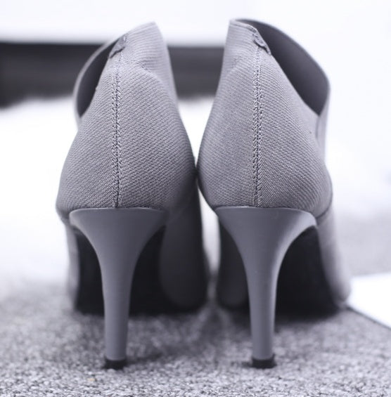 Retro High-Heel Ankle Boot - Gray