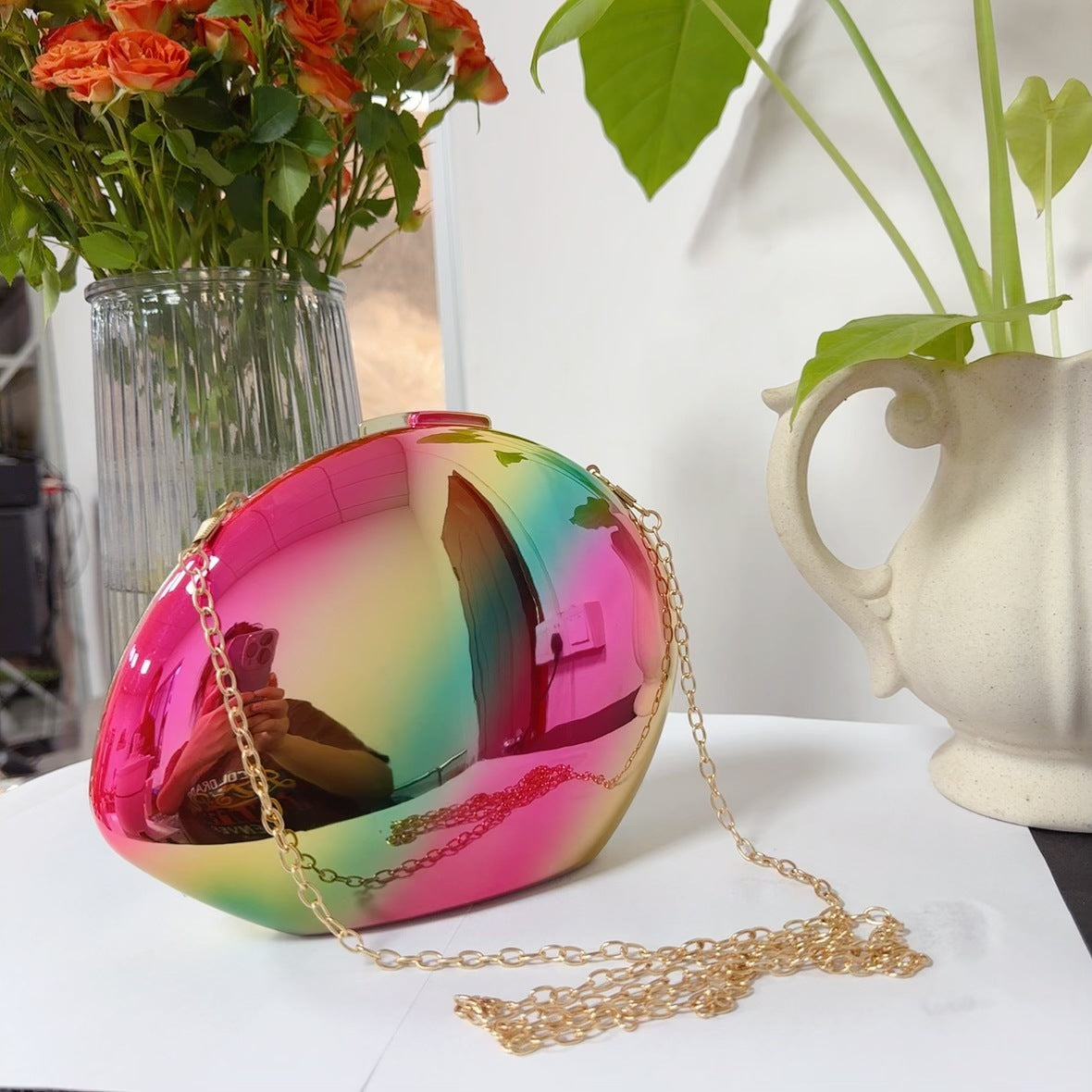 Acrylic Metallic Goose Egg Clutch Bag