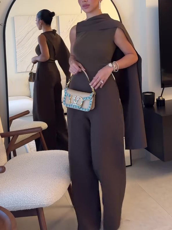 Sleeveless Scarf Top & High Waist Jumpsuit