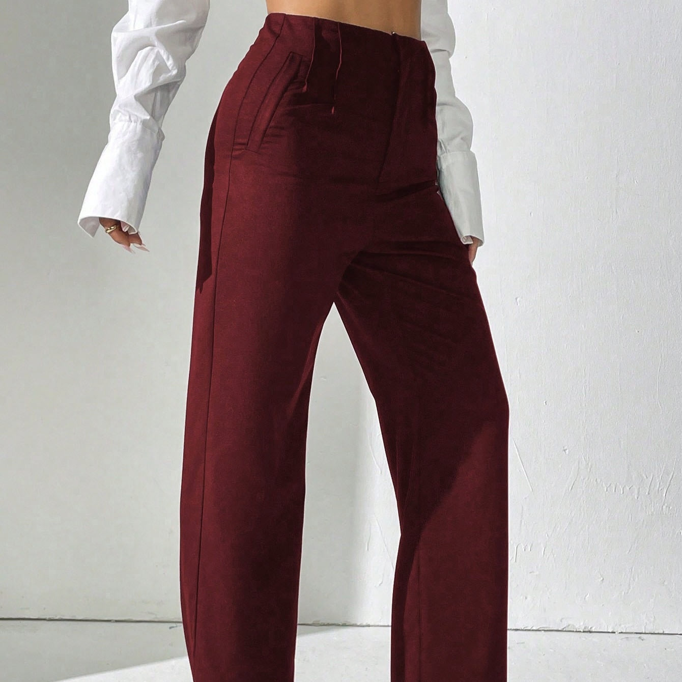 Tailored High-Waist Straight-Leg Wide Pants