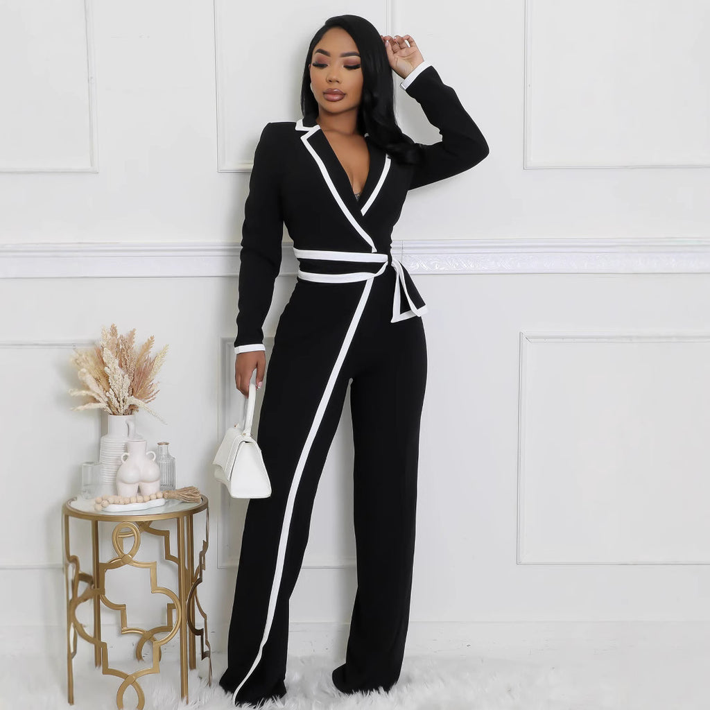 Urban Modern Long-Sleeve Belted Jumpsuit