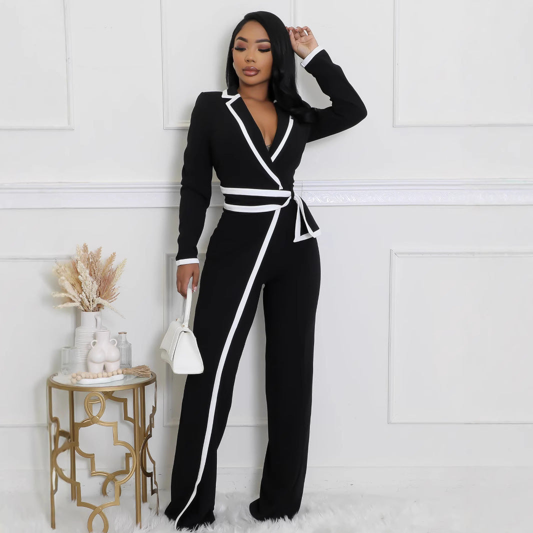 Urban Modern Long-Sleeve Belted Jumpsuit