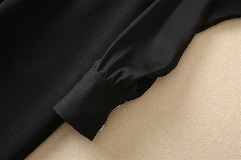 Black Long-Sleeve Cinch Waist Jumpsuit