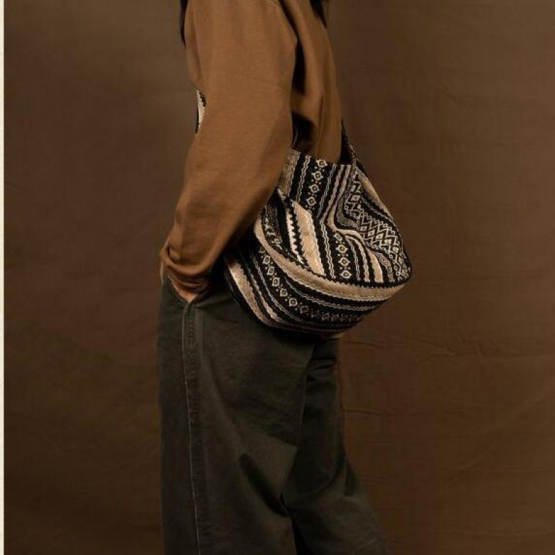 Jacquard Striped Vintage Corduroy Messenger Bag