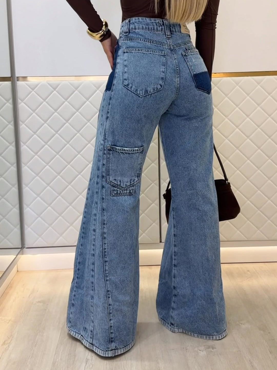 Patch-Pocket High-Waisted Flared Jeans