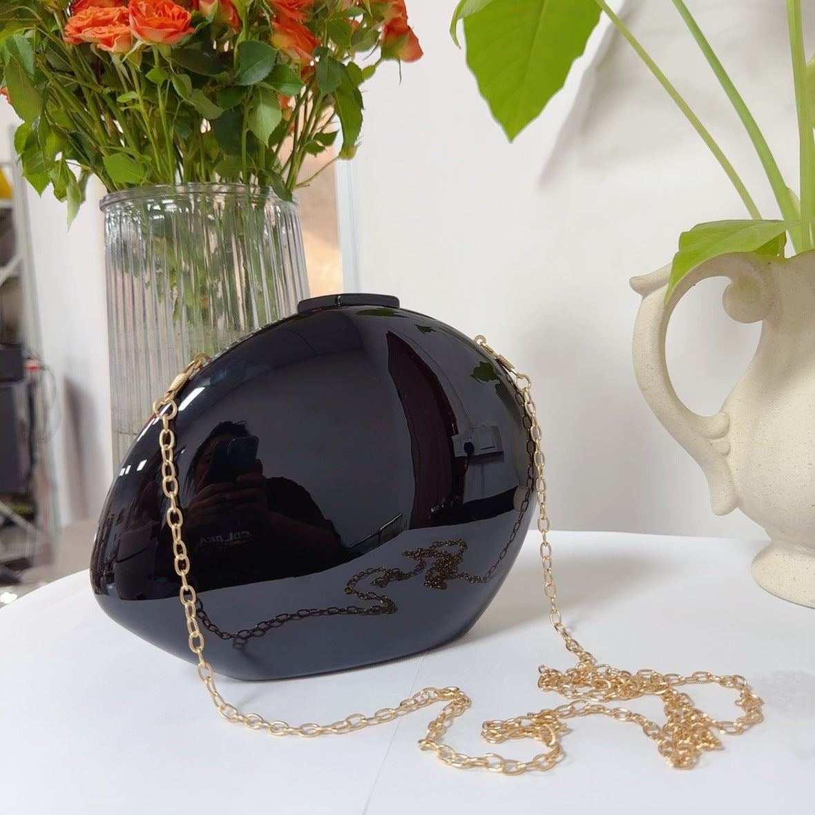 Acrylic Metallic Goose Egg Clutch Bag