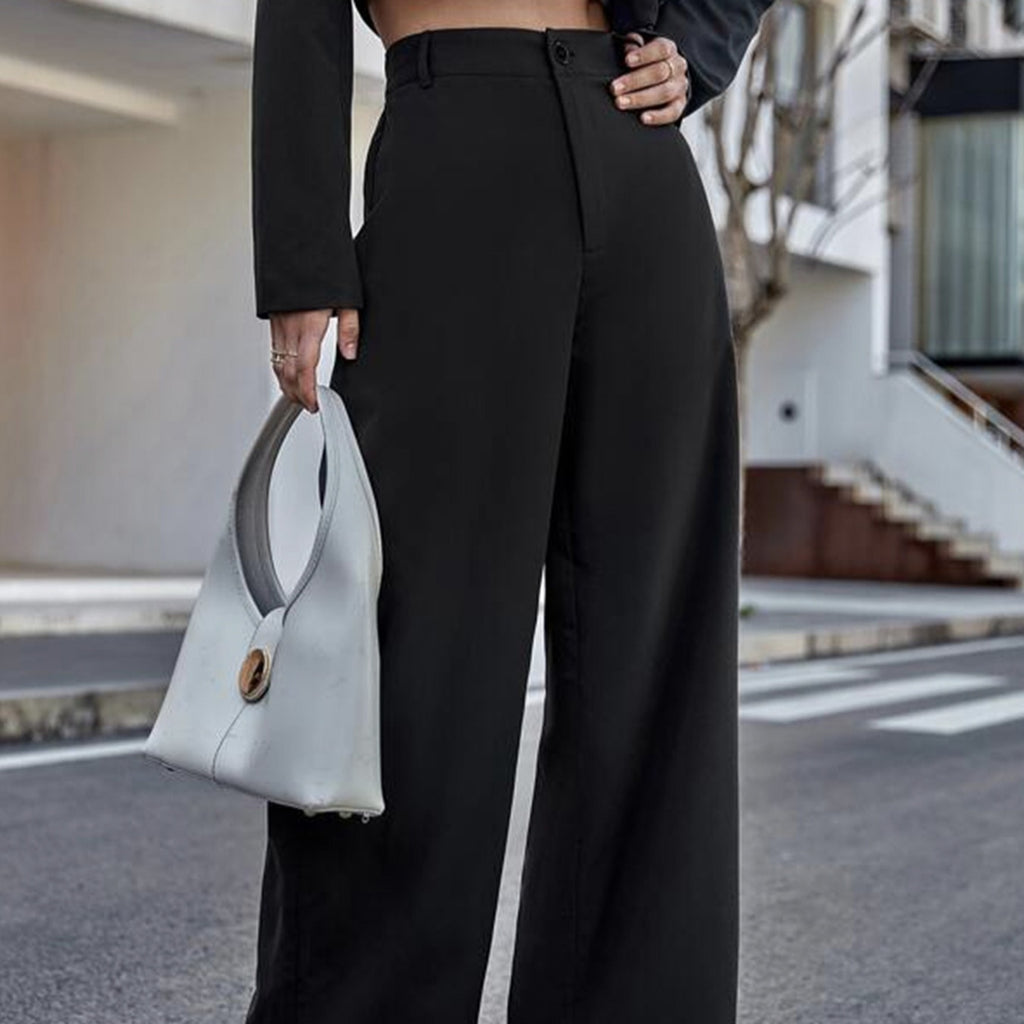 Relaxed Wide-Leg Pants with Cinched High Waist