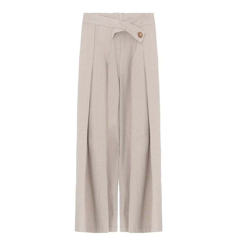 Asymmetric Loose-Fit Pleated Long Trouser Pants