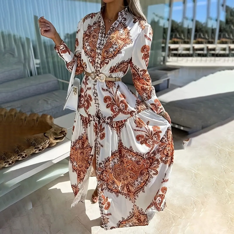 Bohemian Flowy Long-Sleeve Maxi Dress - Sienna